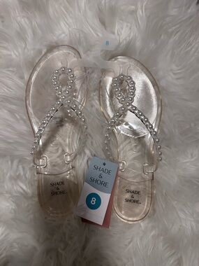 Shade & Shore Clear Jelly Sandals with Pearl T-Strap